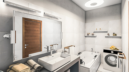 vizualizácia kúpeľne, 2-izbový byt v Rovinke