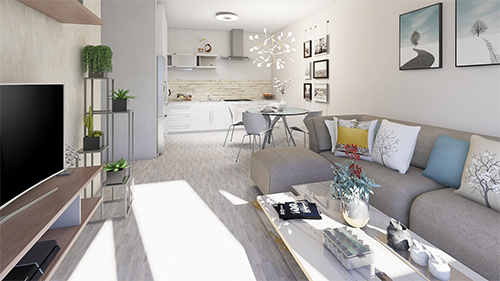 vizualizácia obývacej izby, 2-izbový byt v Bratislave